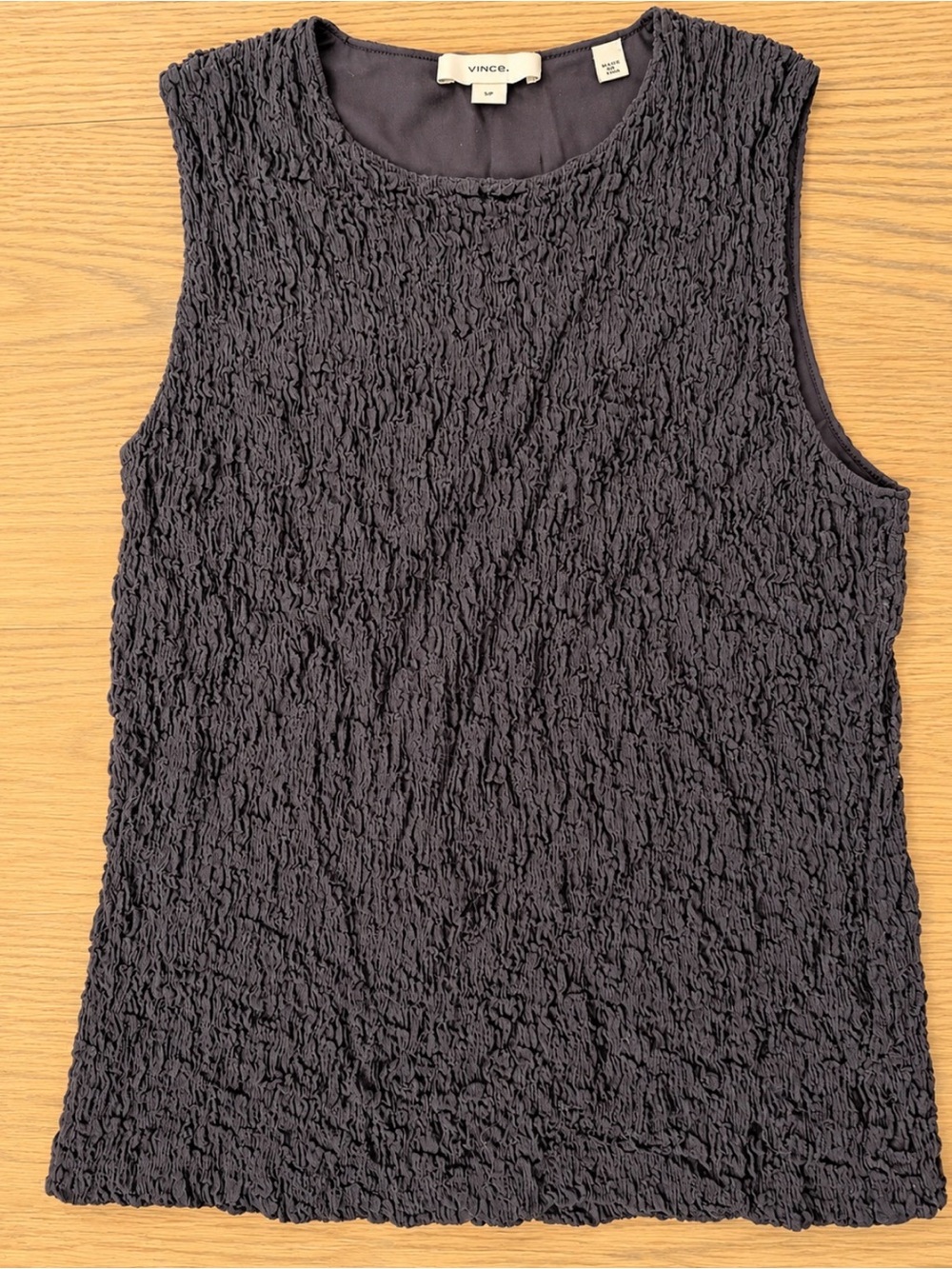 Vince Crinkled Sleeveless Tank in Charcoal